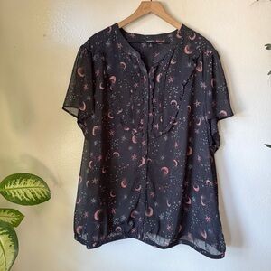 Torrid | Black Star Print Chiffon Banded Top (Size 6)